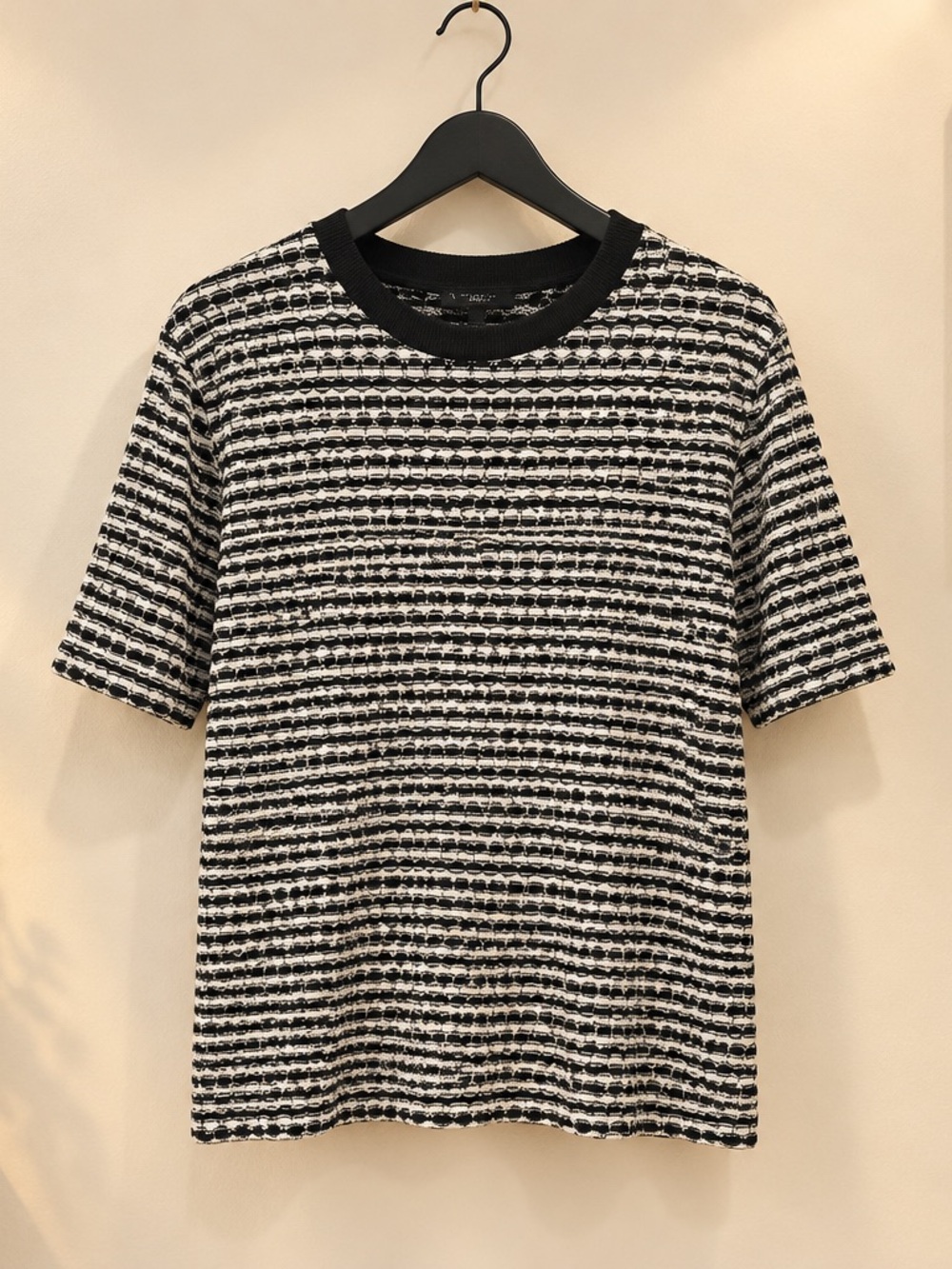 Zara Black and White Striped Textured Short-Sleeve Shirt